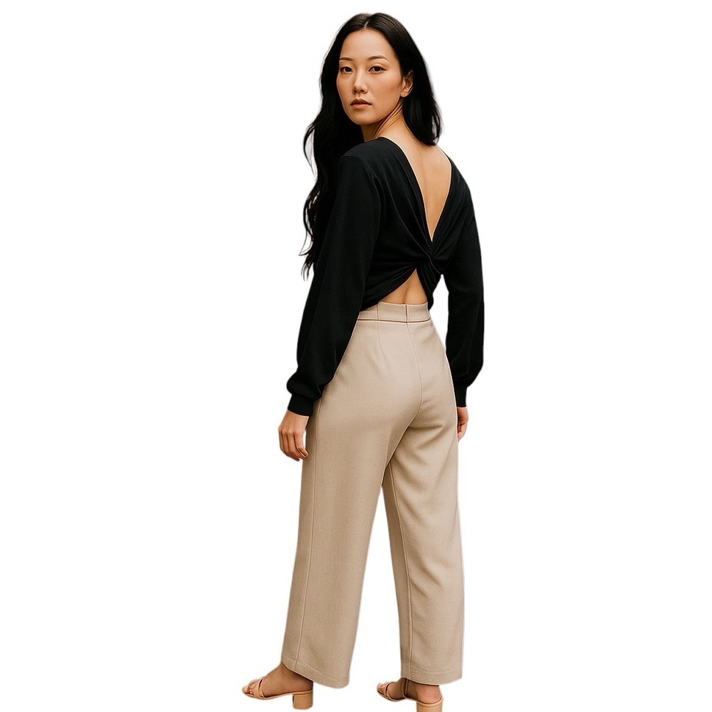 By Together Small Black Cropped Reversible Twist Long Sleeve Shirt Balletcore